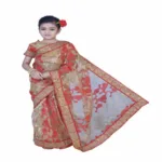 Pazaar Peach Yellow Embroidered Party Kids Wear Saree