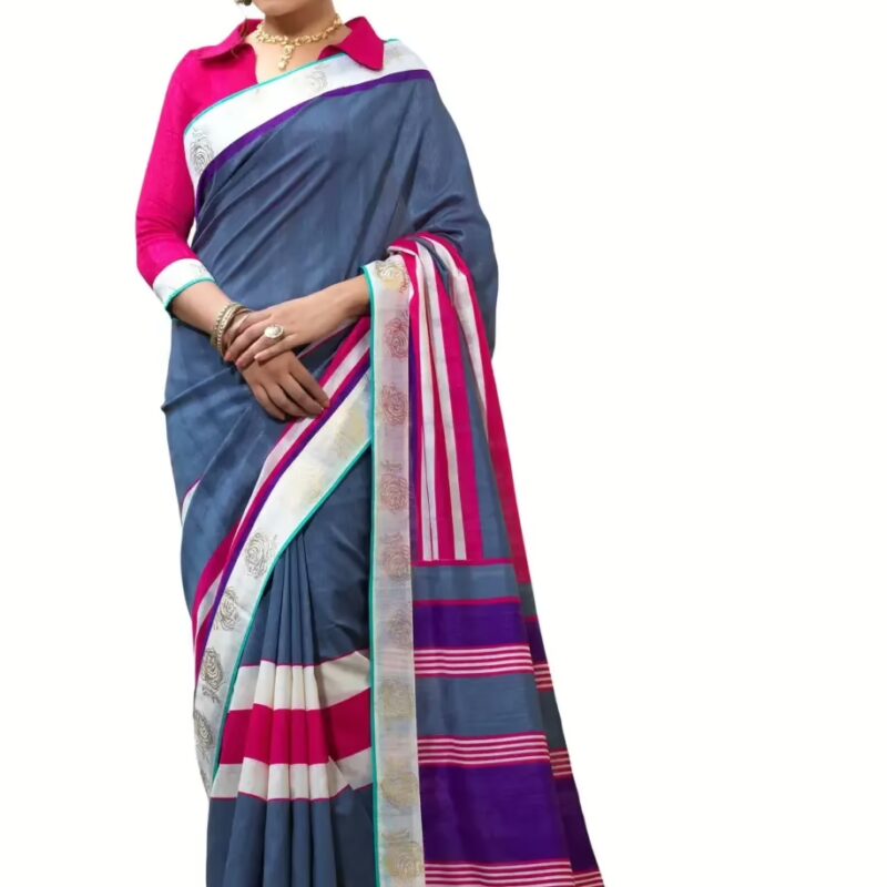 Mizzoli Grey Silk Cotton Printed Saree