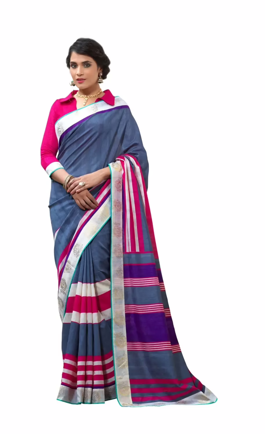 Mizzoli Grey Silk Cotton Printed Saree