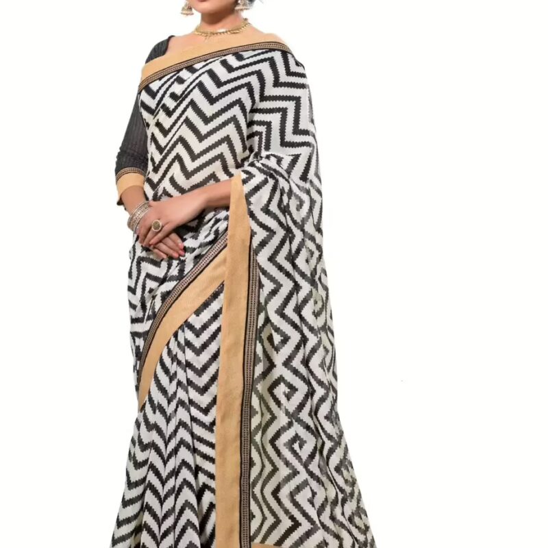 Mizzoli Grey Silk Cotton Printed Saree