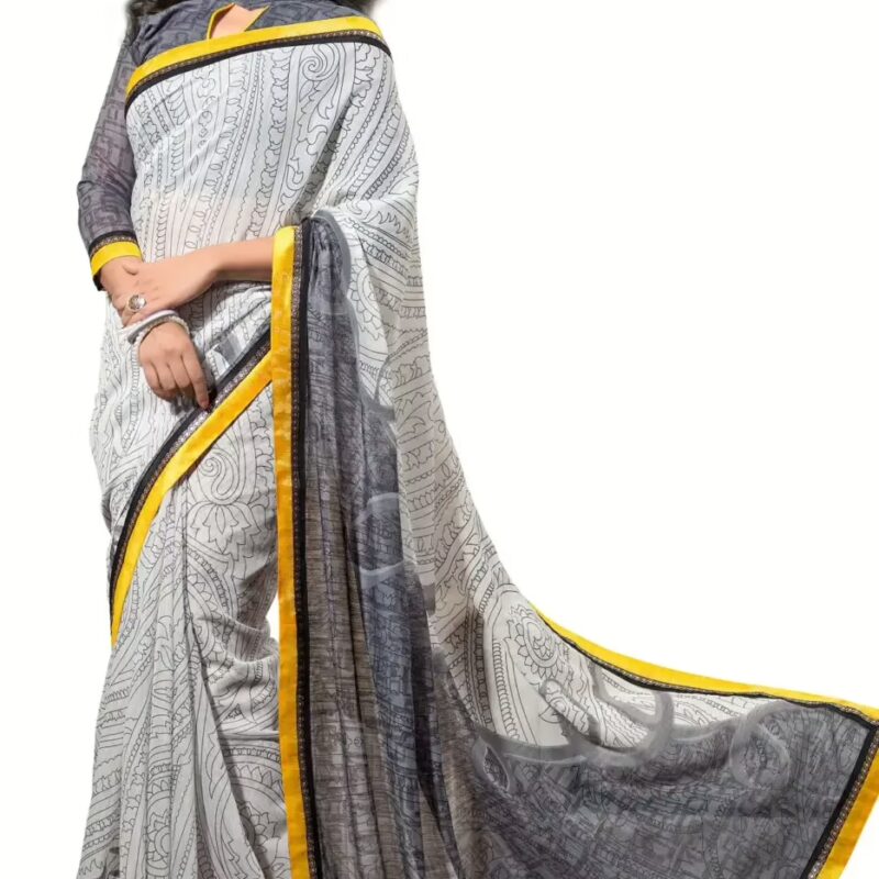 Mizzoli Off White Silk Cotton Printed Saree
