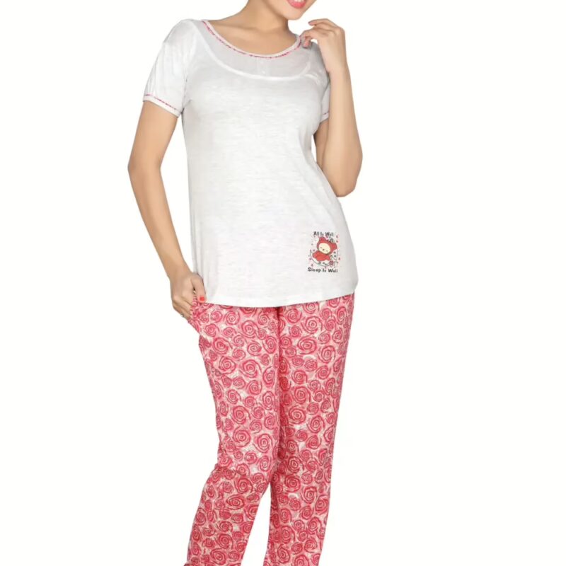Town Girl-Solid Colour Top Spiral Design Pyjama Night Suit