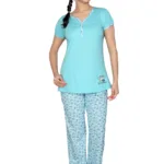 Town Girl-Sky Blue Color Top Printed Pattern Pyjama Night Suit