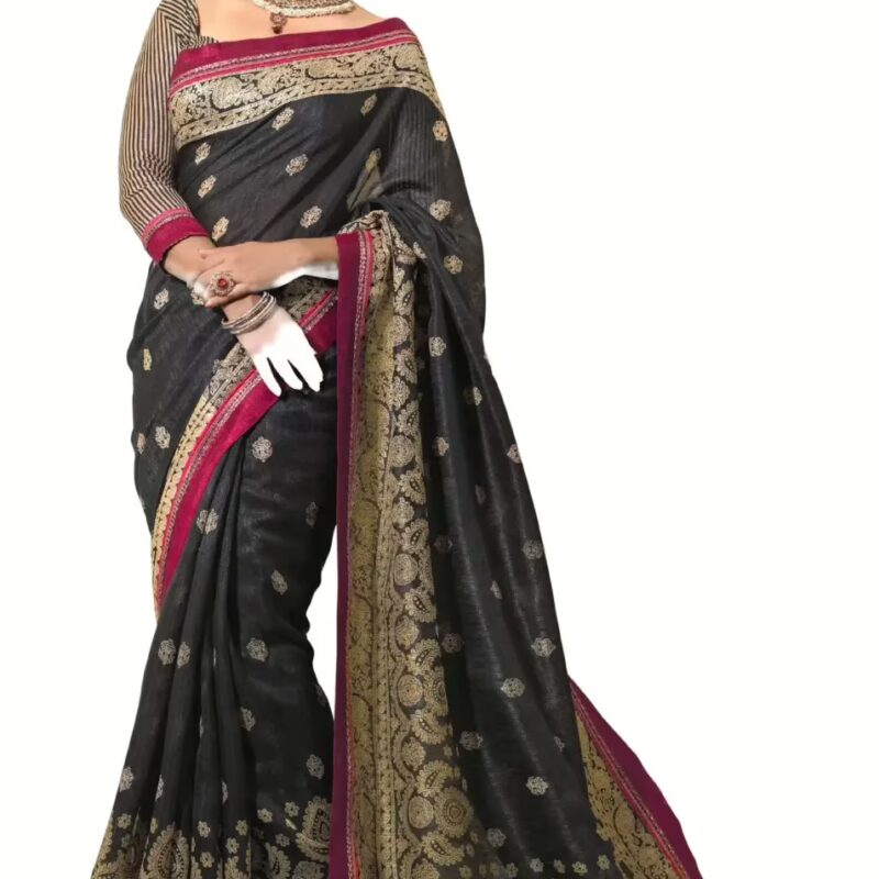 Mizzoli Black Silk Cotton Printed Saree