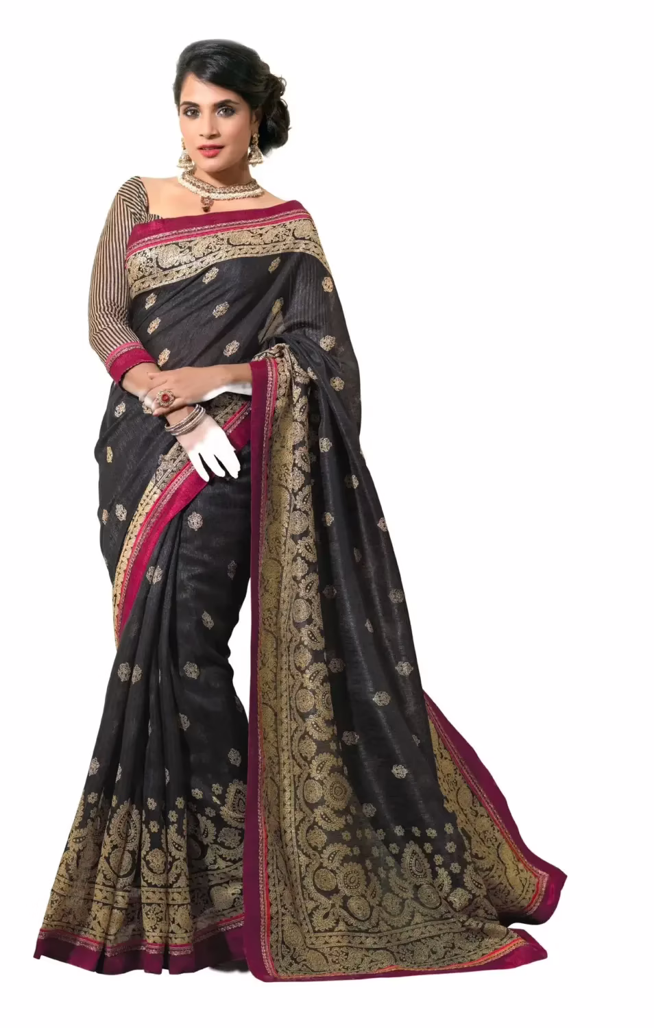 Mizzoli Black Silk Cotton Printed Saree