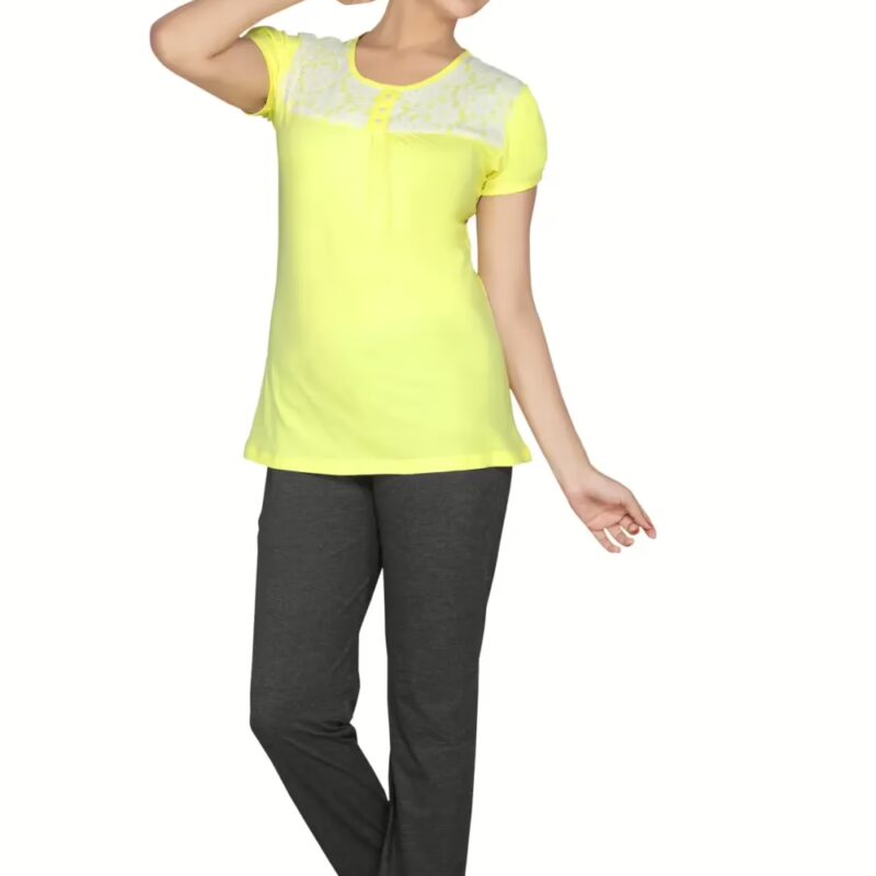 Town Girl-Light Yellow Color Top Solid Pyjama Night Suit