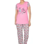 Town Girl-Cute Pink Color Top Floral Print Pyjama Night Suit