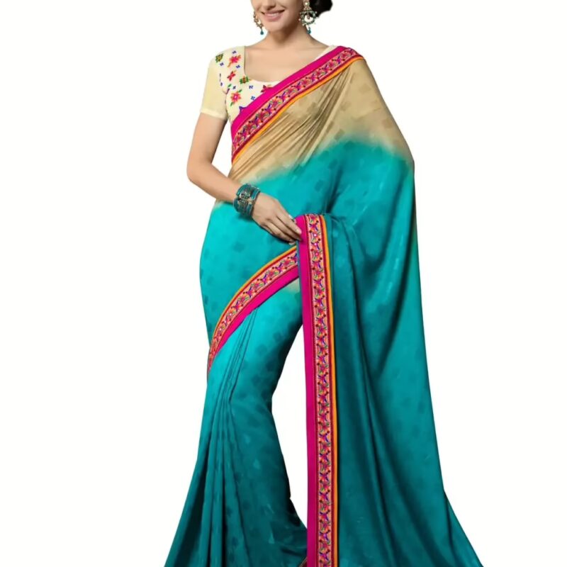 Mizzoli Sizzling Light Green & Beige Georgette Saree
