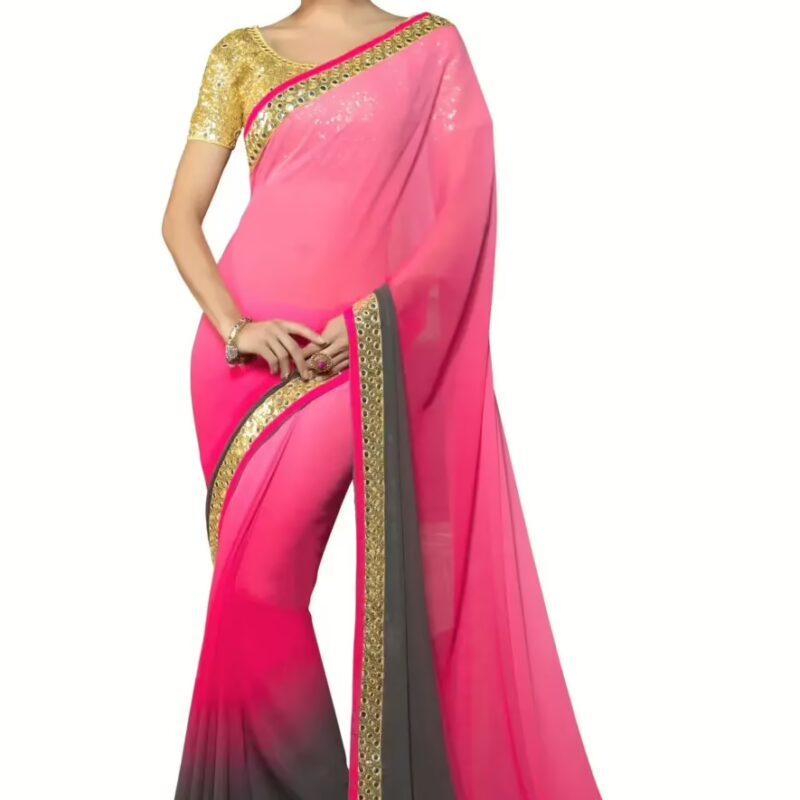 Mizzoli Trendy Light Pink & Black  Georgette Saree