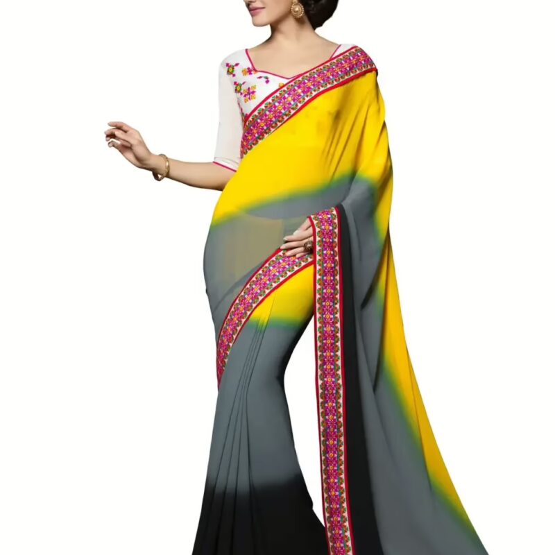 Mizzoli Amazing Yellow & Black Georgette Saree