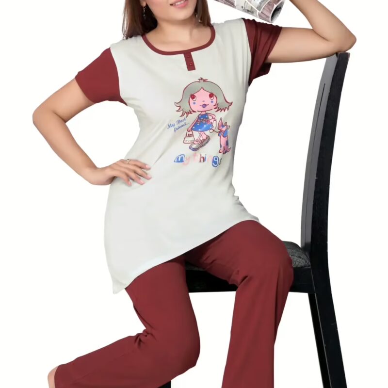 Town Girl-Cute Grey Color Top Solid Color Pyjama Night Suit