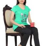 Town Girl-Green Color Trendy Top Solid Color Pyjama Night Suit