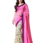Mizzoli Pink & Off-White Georgette Casual Print Saree