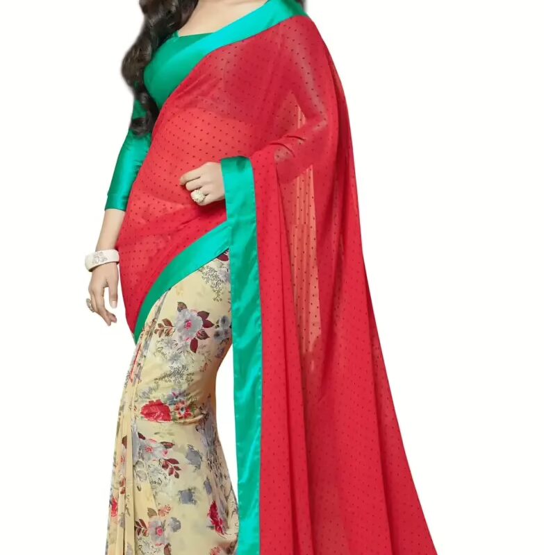 Mizzoli Aquamarine & Maroon Casual Print Saree