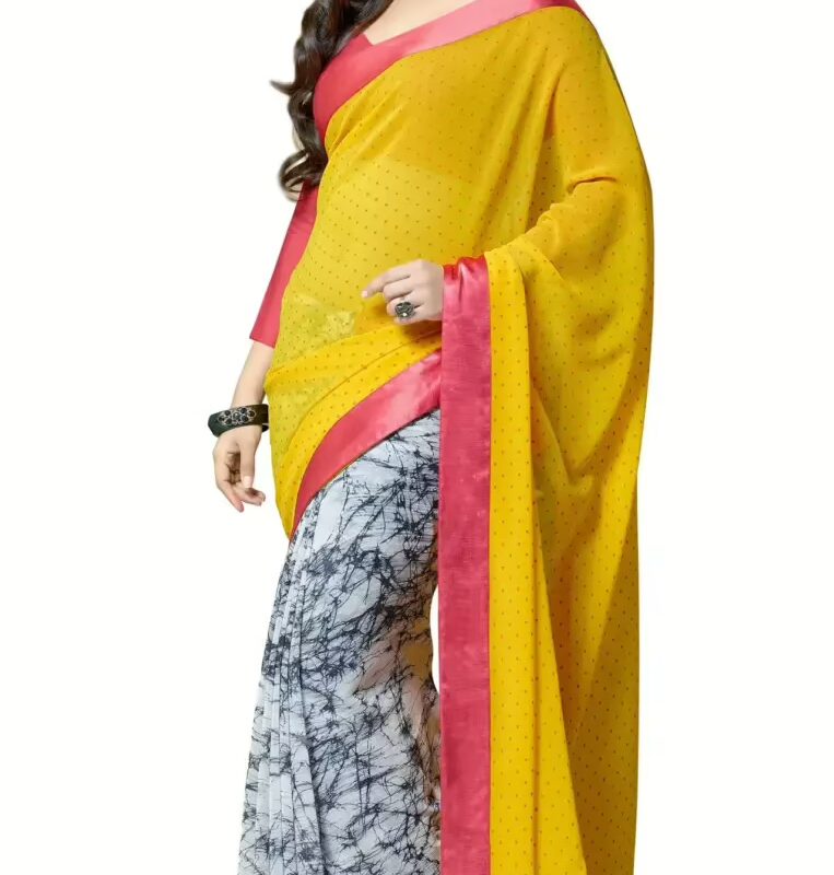 Mizzoli Red & Yellow Georgette Casual Print Saree