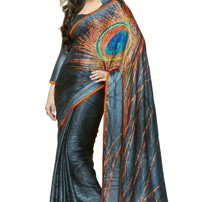 Mizzoli Black Georgette Casual Print Saree