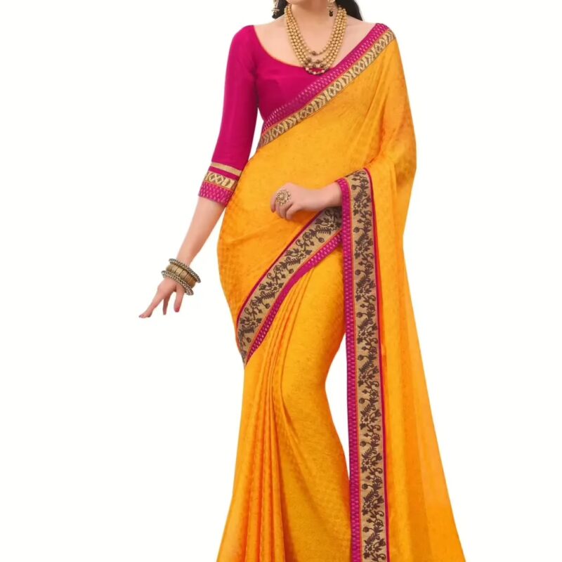 Mizzoli Mustard Printed Casual Saree