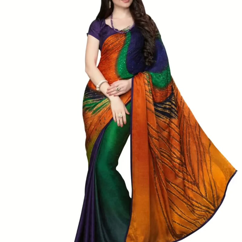 Mizzoli Multicolor Silk Jacquard Saree With Blouse