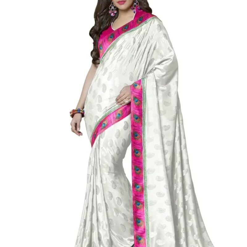 Mizzoli White Silk Jacquard Saree With Blouse