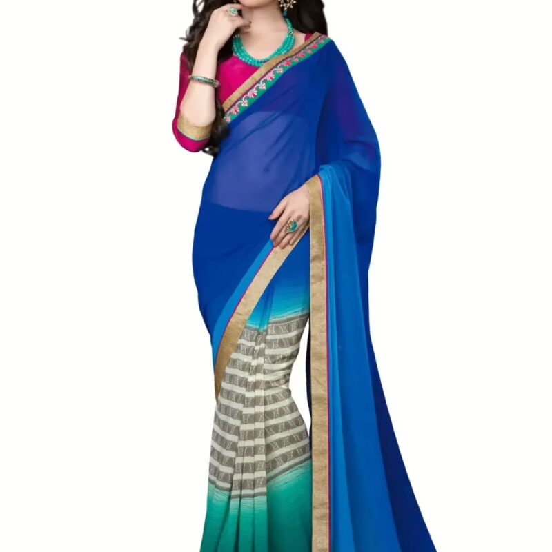 Mizzoli Smashing Blue & Green Shade Half & Half Style Saree