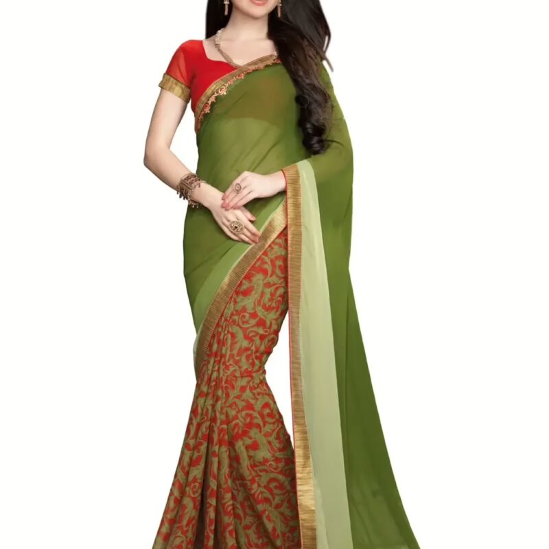 Mizzoli Smashing Red & Green Shade Half & Half Style Saree