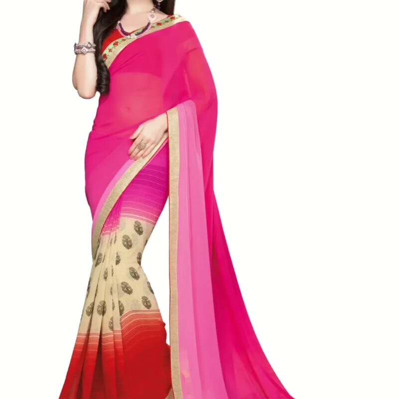 Mizzoli Smashing Rose Shade Half & Half Style Saree