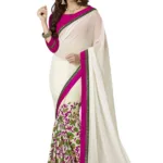 Mizzoli White Designer Georgette Printed Sarees