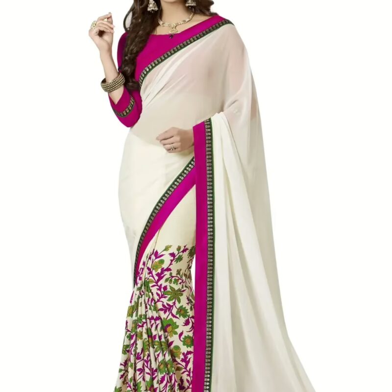 Mizzoli White Designer Georgette Printed Sarees