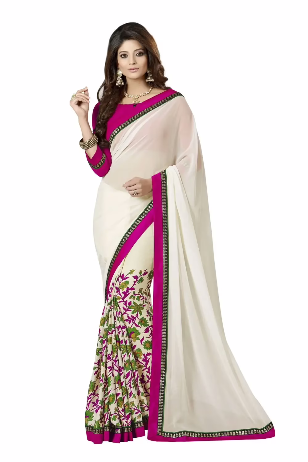 Mizzoli White Designer Georgette Printed Sarees