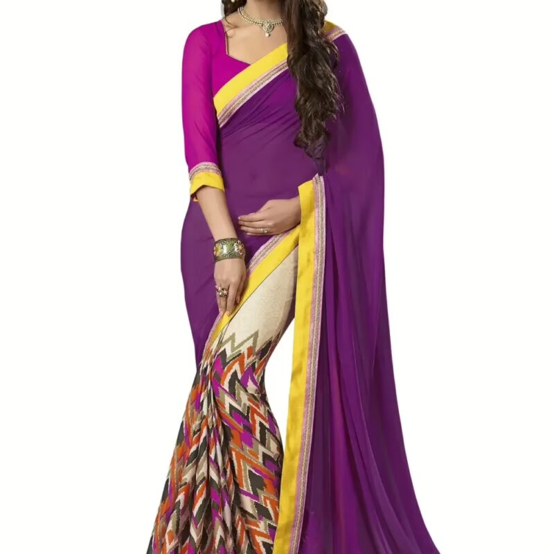 Mizzoli Purple Designer Georgette Printed Sarees