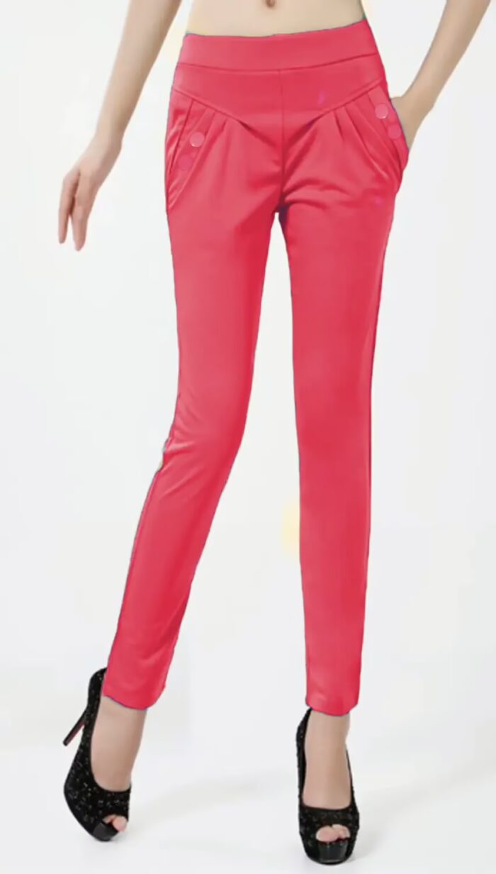 Creamson Red Side Pocket Buttoned Elastic Waist Jegging Size-30,32,34