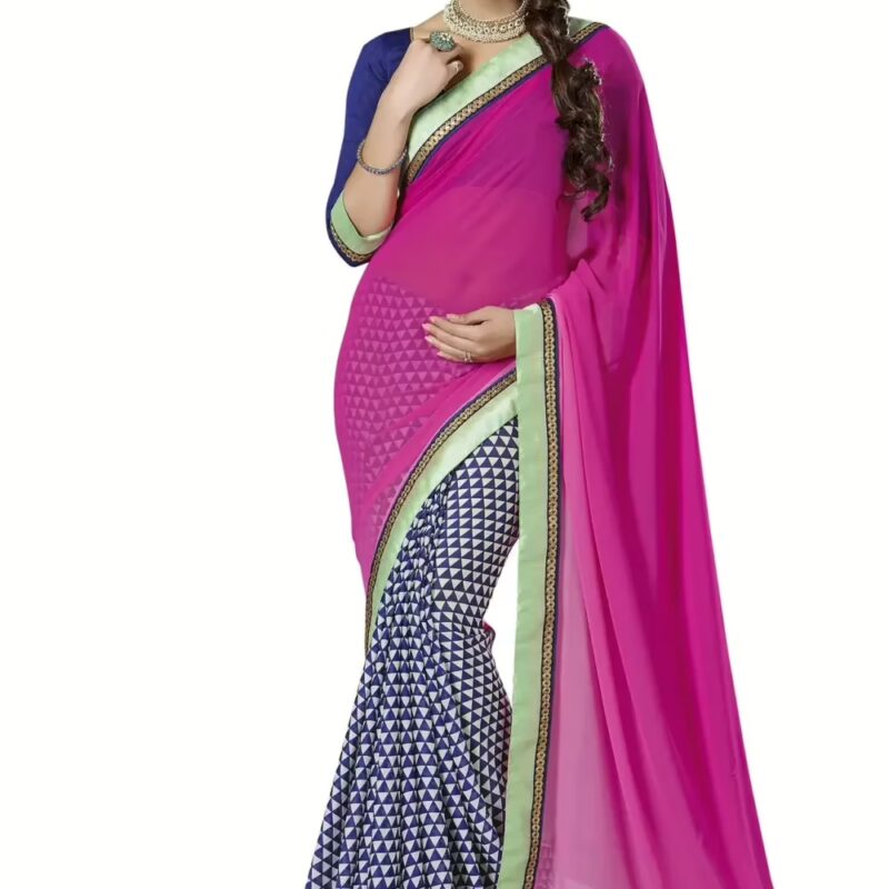 Mizzoli Pink Designer Georgette Printed Sarees