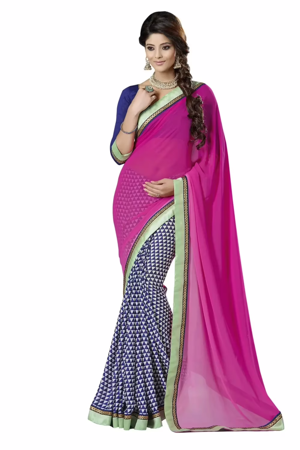 Mizzoli Pink Designer Georgette Printed Sarees