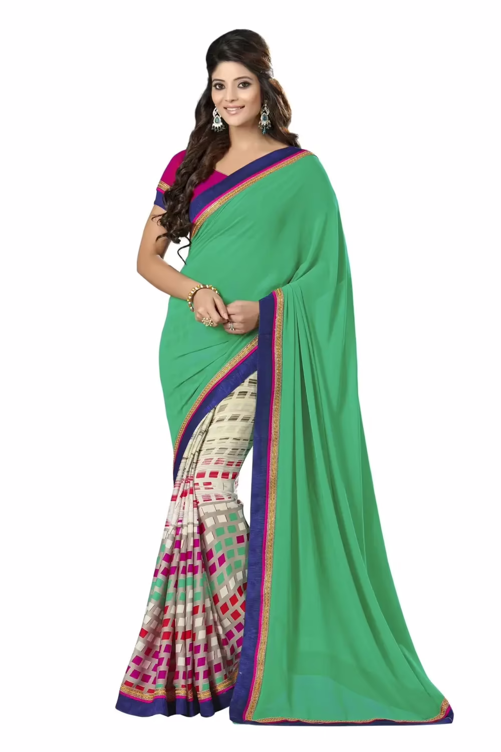 Mizzoli Green Designer Georgette Printed Sarees