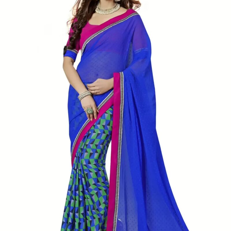 Mizzoli Blue Designer Georgette Printed Sarees