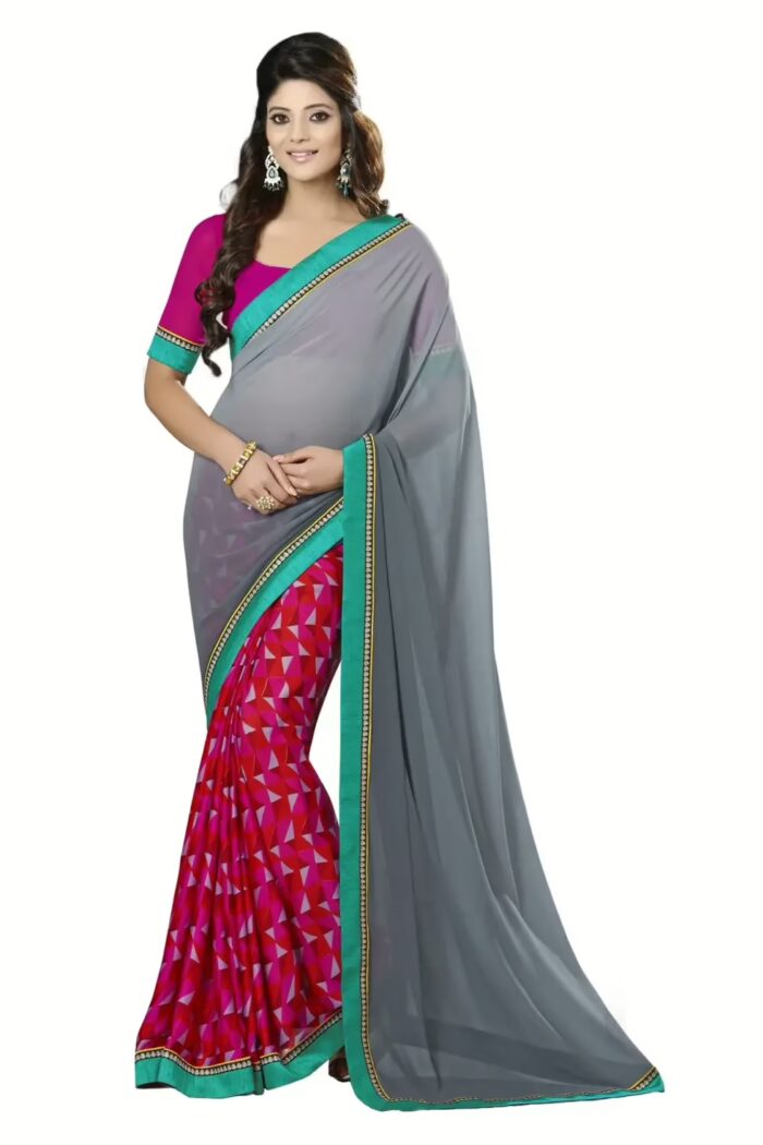 Mizzoli  Grey Designer Georgette Printed Sarees