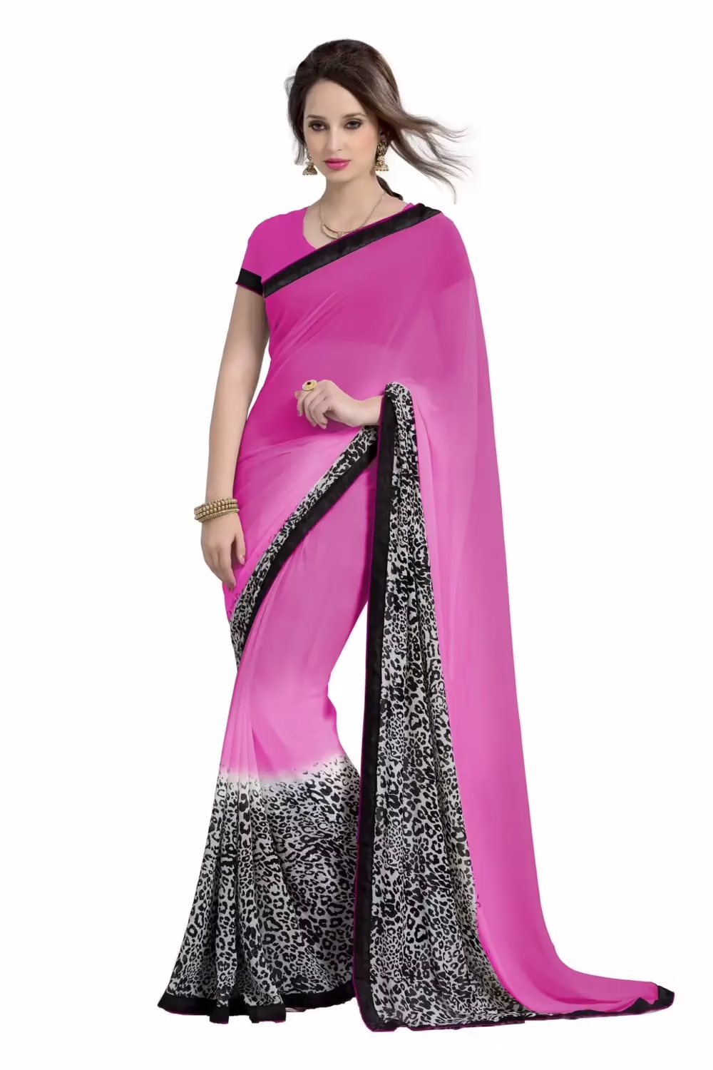 Mizzoli Pink Designer Georgette Printed Sarees