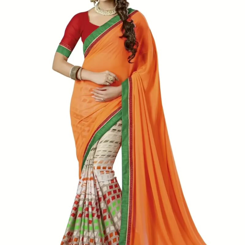 Mizzoli Yellow Designer Georgette Printed Sarees