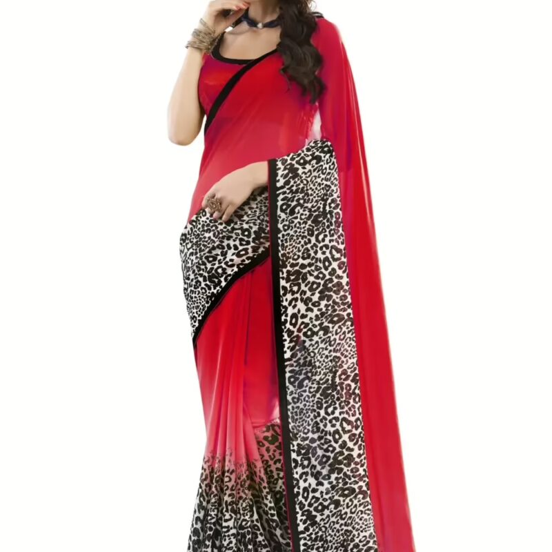 Mizzoli Red Designer Georgette Printed Sarees