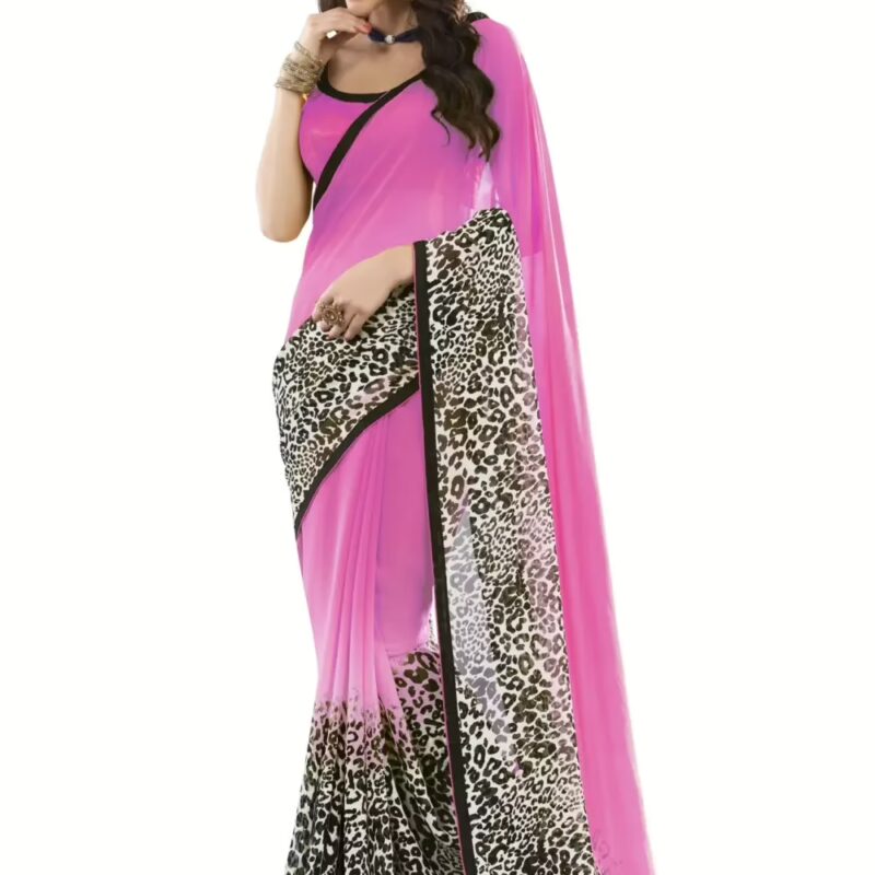 Mizzoli Pink Designer Georgette Printed Sarees