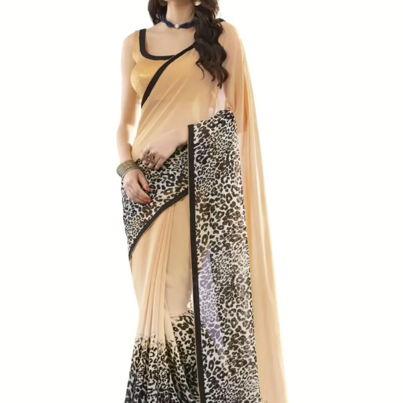 Mizzoli Beige Designer Georgette Printed Sarees