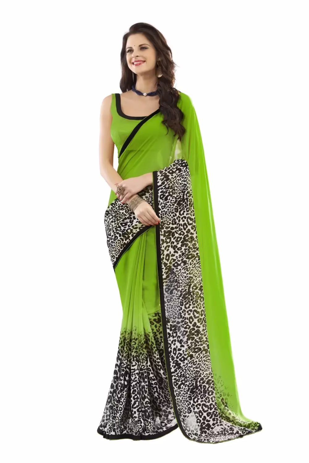 Mizzoli Green Designer Georgette Printed Sarees