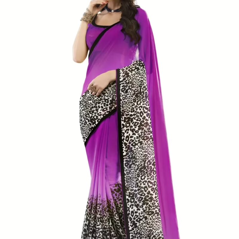 Mizzoli Purple Designer Georgette Printed Sarees