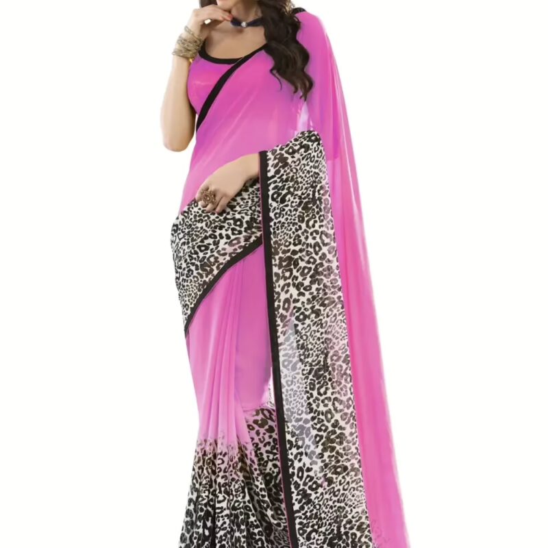 Mizzoli Pink Designer Georgette Printed Sarees