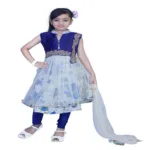 Pazaar Off-white And Persian Blue Embroidered Festival Kids Anarkali Suit