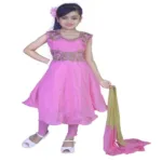 Pazaar Fuchsia Pink  Embroidered Festival Kids Anarkali Suit