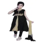Pazaar Black And Peach Yellow Embroidered Festival Kids Anarkali Suit