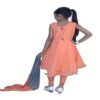 Pazaar Salmon Orange And Slate Gray Embroidered Festival Kids Anarkali Suit - Image 2