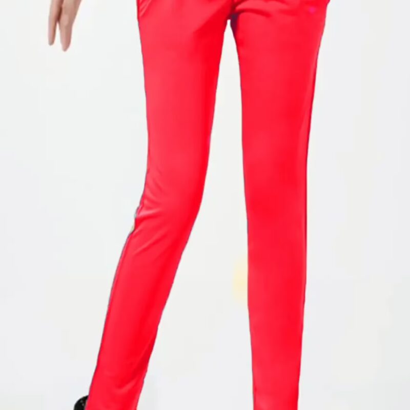 Red Side Pocket Buttoned Elastic Waist Jegging Size-30,32,34