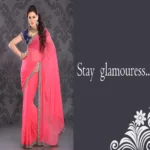 Pazaar Brink Pink Embroidered Party Saree  With Zari Thread